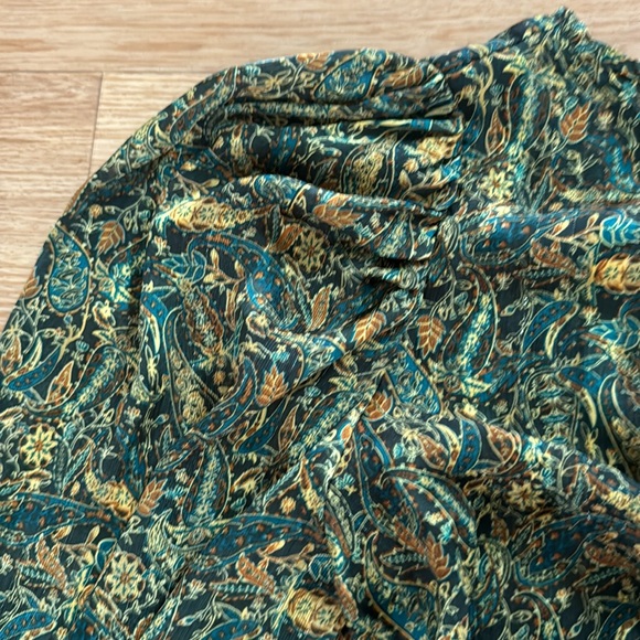 Zara Women's Ruched Long Sleeve Paisley Cropped Blouse Small Green Boho - Picture 7 of 9